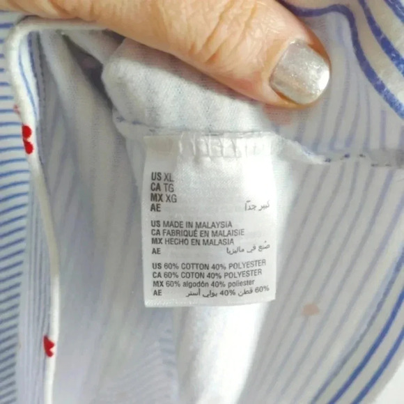 Karen Scott Nautical Hearts XL Tee T-shirt Blue Stripe Red Glitter Hearts - Picture 14 of 14